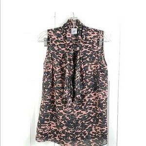 CAbi Animal print sleeveless tie-neck blouse